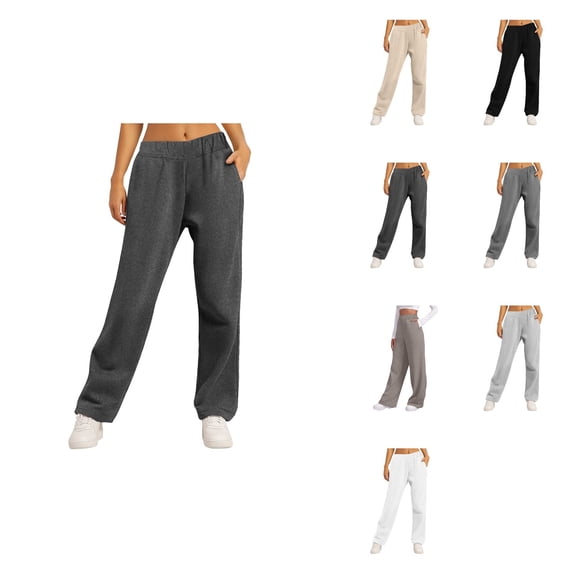 Women’s High Waisted Wide Leg Sweatpants – Fleece-Lined Joggers with Pockets, Straight Leg Yoga Pants for Workout & Fall Wear