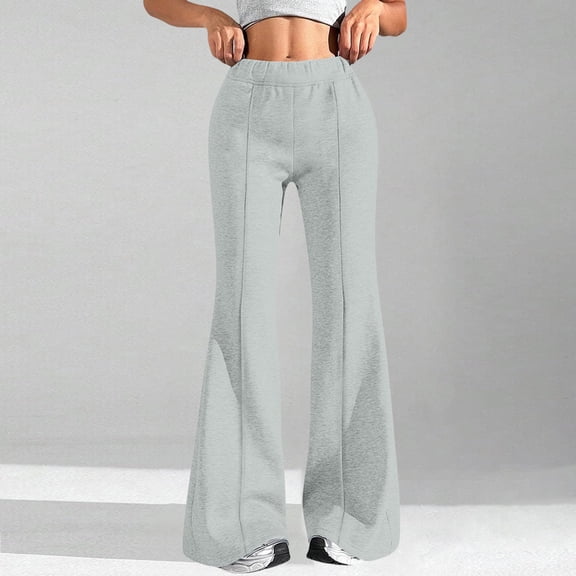 Women's High Waisted Wide Leg Sweatpants Solid Color Casual Lounge Pants with Elastic Waistband Side Pockets Comfortable Athletic Wear Grey S