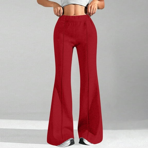 Women's High Waisted Wide Leg Sweatpants Solid Color Casual Lounge Pants with Elastic Waistband Side Pockets Comfortable Athletic Wear Red XL