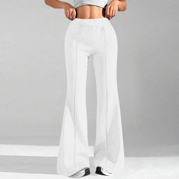 Women's High Waisted Wide Leg Sweatpants Solid Color Casual Lounge Pants with Elastic Waistband Side Pockets Comfortable Athletic Wear White M
