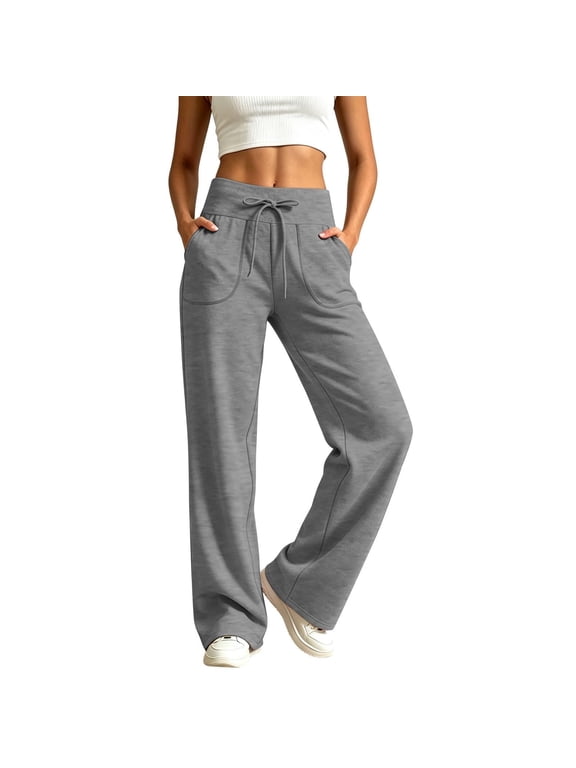 Women's High Waisted Wide Leg Yoga Pants, Loose Straight Sweatpants for Women, Thin Soft Breathable Casual Trousers with Pockets for Work, Yoga and Daily Wear Grey