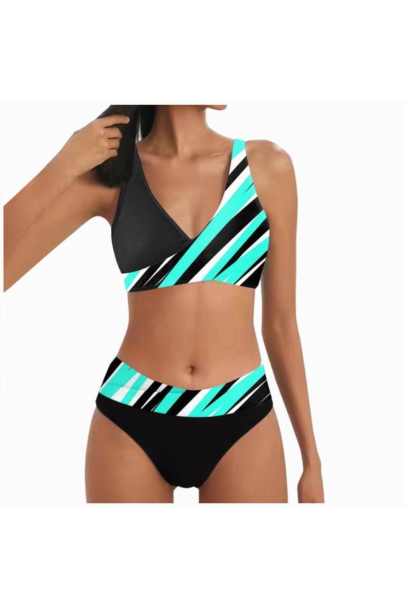 Women's High Waisted Womens Bikini Sets Sporty Two Piece Swimsuits for Women Color Block High Cut Bathing Suits Gibobby(XXL,Mint Green)
