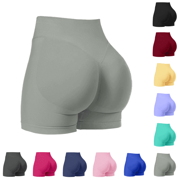 Women's High Waisted Workout Shorts Butt Lifting Tight Seamless Fitness Running Biker Yoga Shorts for Women Gray XL