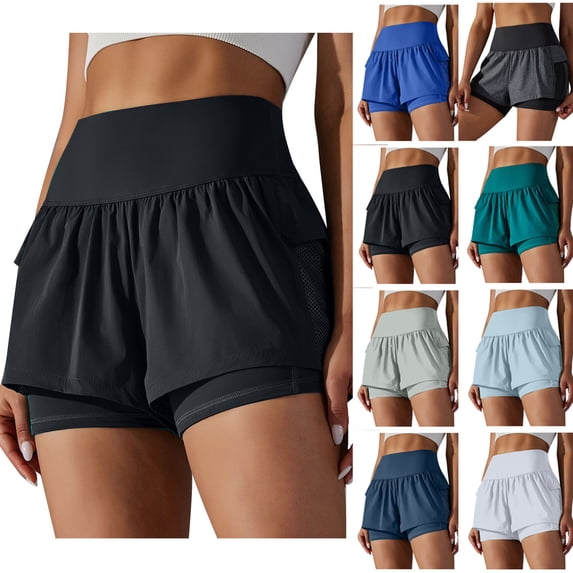 Women's High Waisted Workout Shorts Side Mesh Breathable 2 in 1 Athletic Yoga Shorts 2024 Summer Black,M