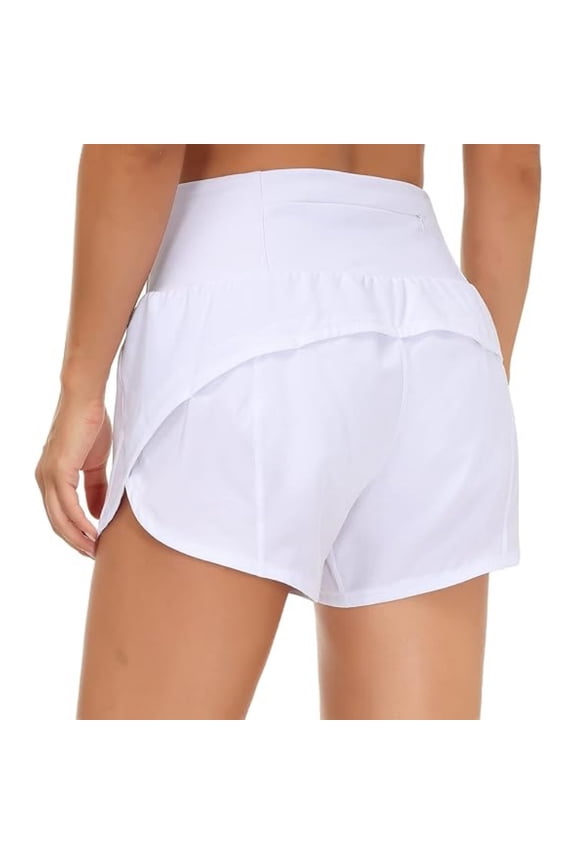 Women's High Waisted Workout Shorts with Liner, Tummy Control Yoga Shorts, Quick Dry Athletic Running Shorts with Zipper Pockets