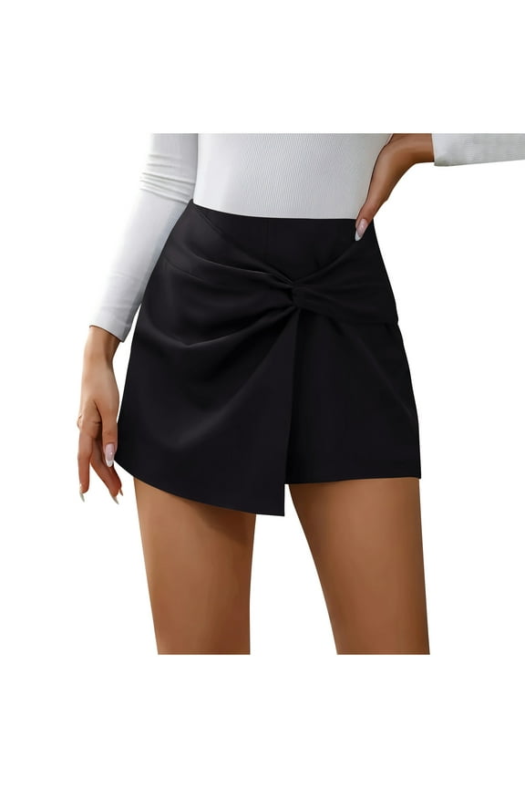 Women's High Waisted Wrap Mini Skirt A-Line Asymmetrical Short with Knot Front Dressy Casual Golf Tennis Skort for Summer
