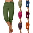thumbnail image 1 of Women's High Waisted Yoga Capris with Pockets, Soft Loose Fit Flare Workout Pants, Tummy Control Compression, Breathable Polyester Blend for Running, Gym, Hiking, | TruBelle,Khaki M, 1 of 7