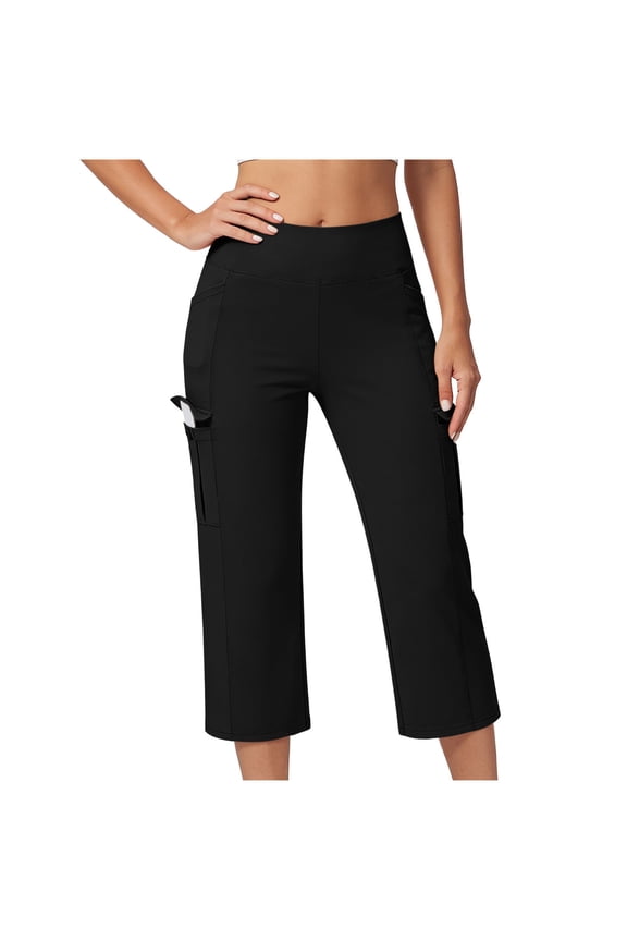 Women's High Waisted Yoga Capris with Pockets, Stretchy Breathable 3/4 Length Workout Pants for Summer, Shaping Athletic Cropped Leggings for Casual Lounge