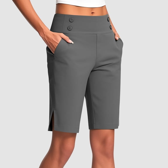 Women's High Waisted Yoga Capris - Summer Casual Cropped Work Pants with Pockets, Stretchy Comfort for Athletic Wear and Office Gray S-2XL