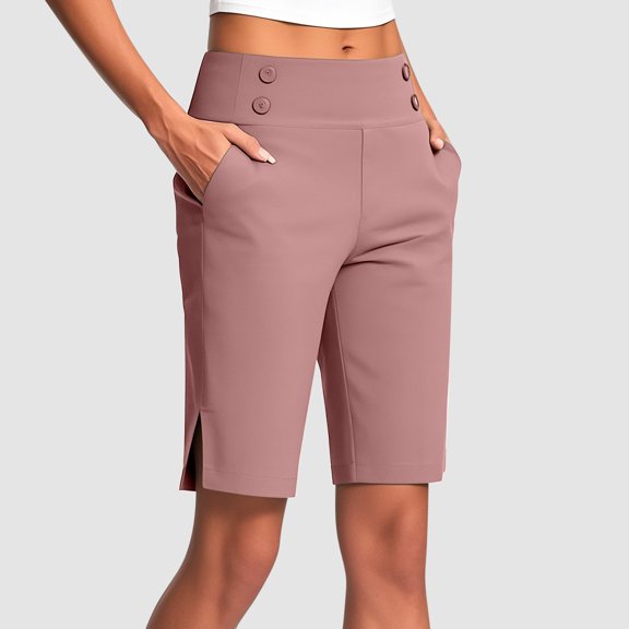 Women's High Waisted Yoga Capris - Summer Casual Cropped Work Pants with Pockets, Stretchy Comfort for Athletic Wear and Office Pink S-2XL