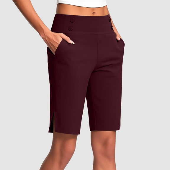 Women's High Waisted Yoga Capris - Summer Casual Cropped Work Pants with Pockets, Stretchy Comfort for Athletic Wear and Office Wine S-2XL