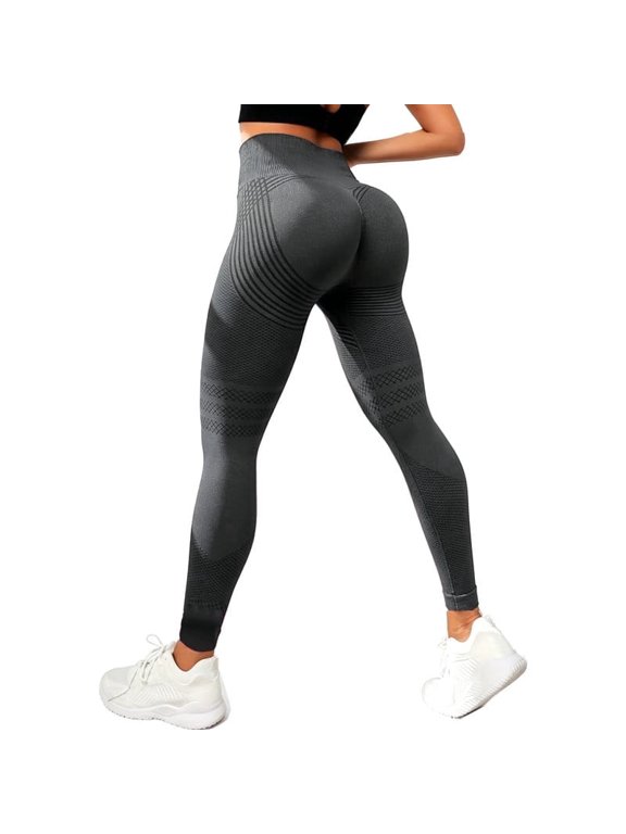 Women's High Waisted Yoga Leggings, Butt Lifting Tummy Control Squat Proof Compression Pants(L,Dark Gray)