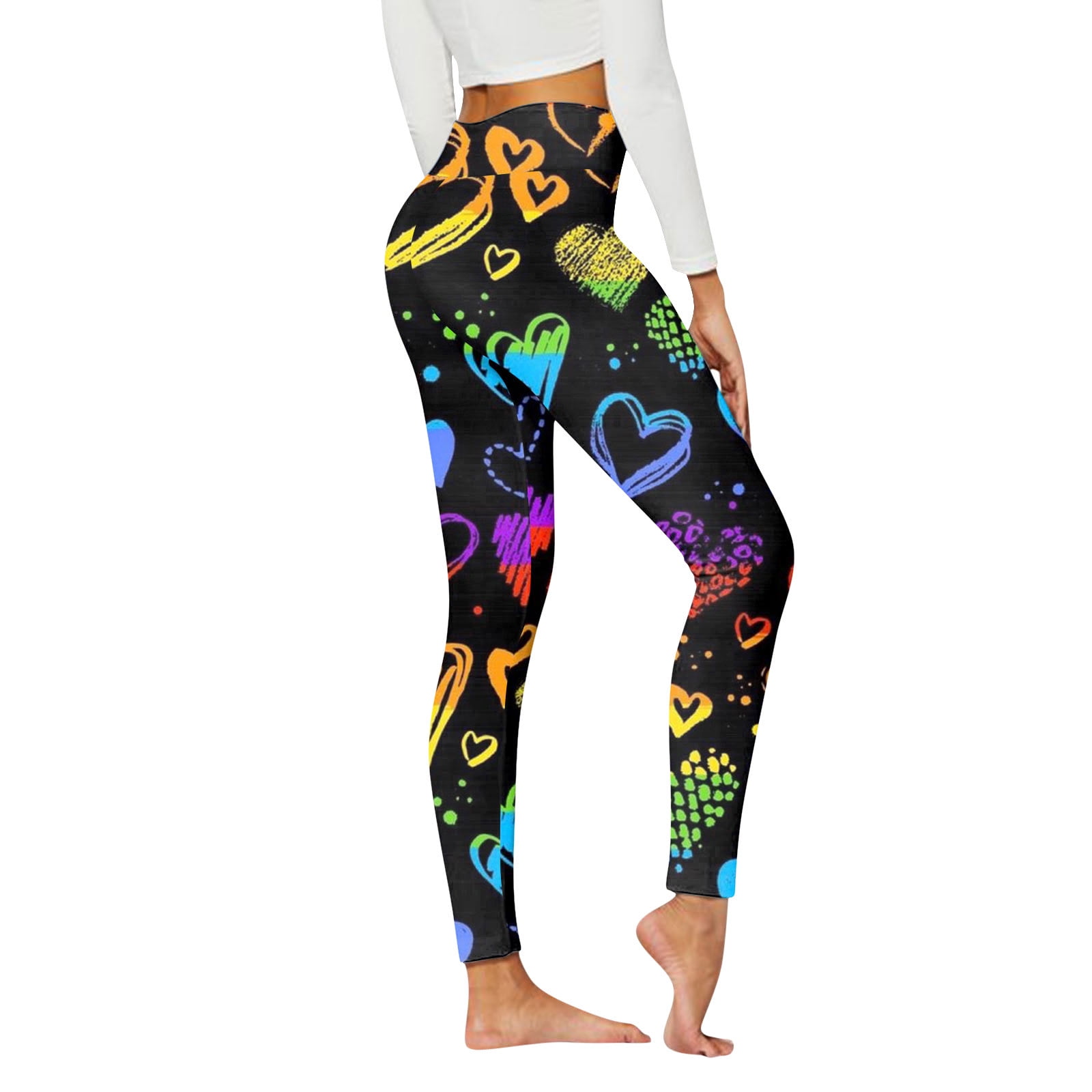 Women's High Waisted Yoga Leggings Casual Pants Heart Print