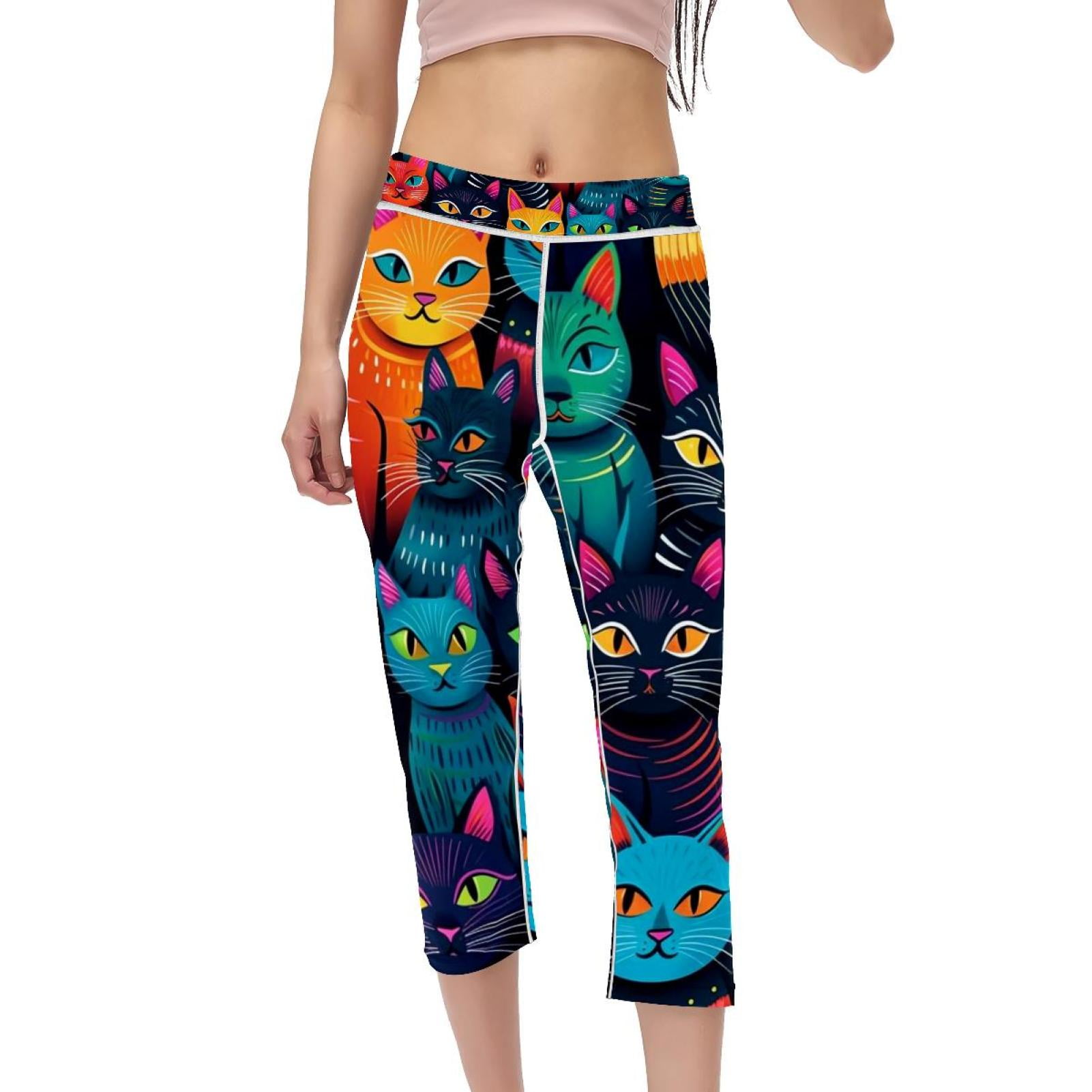 Women's High Waisted Yoga Leggings Non See Through for Workout Athletic Running Cartoon Cat Yoga