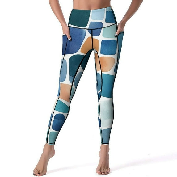 Women's High Waisted Yoga Leggings with Pockets，Bohemian Color，Tummy Control Non See Through Workout Athletic Running Yoga Pants