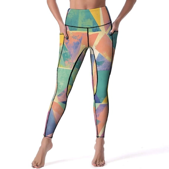 Women's High Waisted Yoga Leggings with Pockets，Bohemian Color，Tummy Control Non See Through Workout Athletic Running Yoga Pants