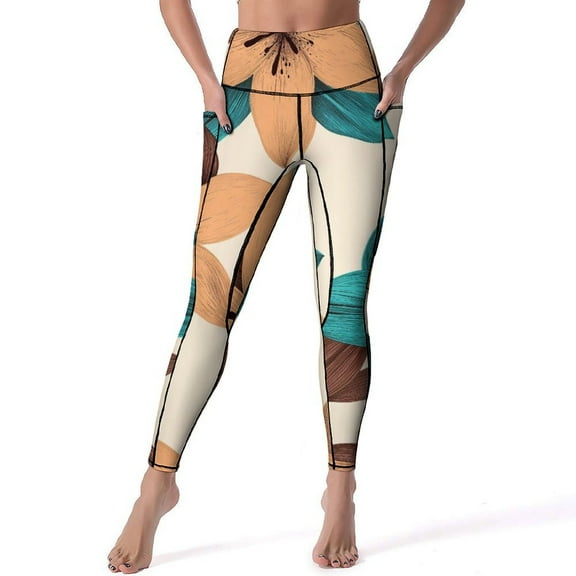 Women's High Waisted Yoga Leggings with Pockets,Bohemian Pattern,Tummy Control Non See Through Workout Athletic Running Yoga Pants