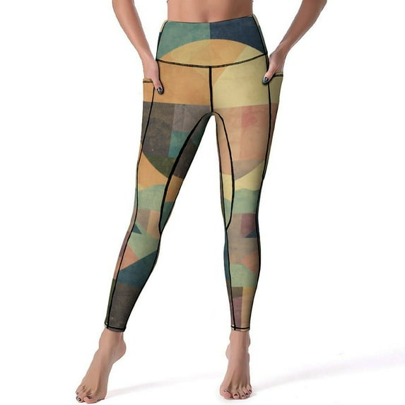 Women's High Waisted Yoga Leggings with Pockets,Colored Grid Geometry,Tummy Control Non See Through Workout Athletic Running Yoga Pants