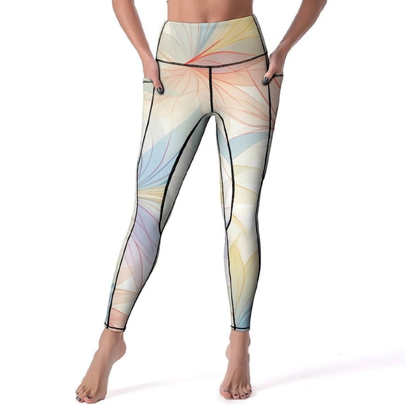 Women's High Waisted Yoga Leggings with Pockets，Colorful Floral Bohemia，Tummy Control Non See Through Workout Athletic Running Yoga Pants