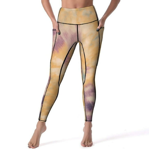 Women's High Waisted Yoga Leggings with Pockets，Colorful Tie Dye Vortex，Tummy Control Non See Through Workout Athletic Running Yoga Pants