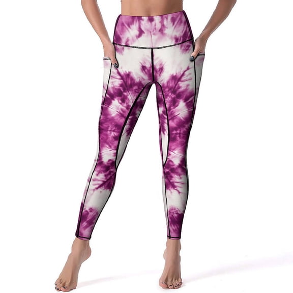 Women's High Waisted Yoga Leggings with Pockets，Colorful Tie Dye Vortex，Tummy Control Non See Through Workout Athletic Running Yoga Pants