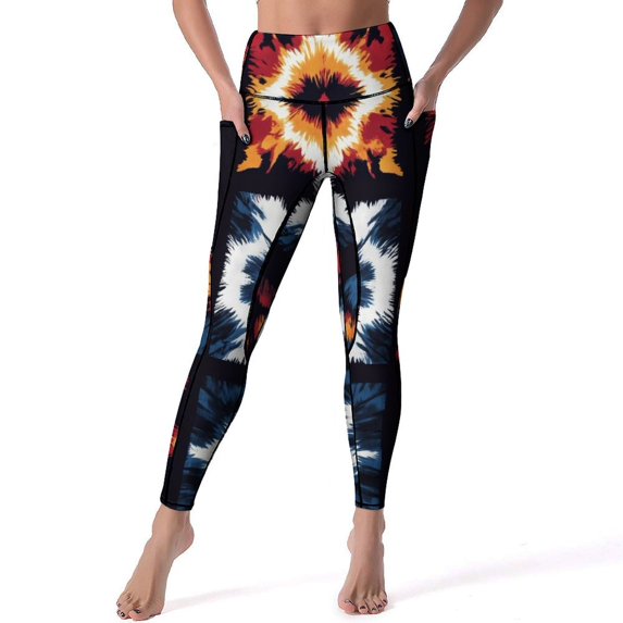 Women's High Waisted Yoga Leggings with Pockets，Colorful Tie Dye Vortex，Tummy Control Non See Through Workout Athletic Running Yoga Pants