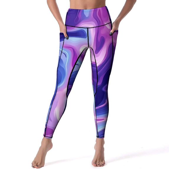 Women's High Waisted Yoga Leggings with Pockets，Colorful Tie Dye Vortex，Tummy Control Non See Through Workout Athletic Running Yoga Pants