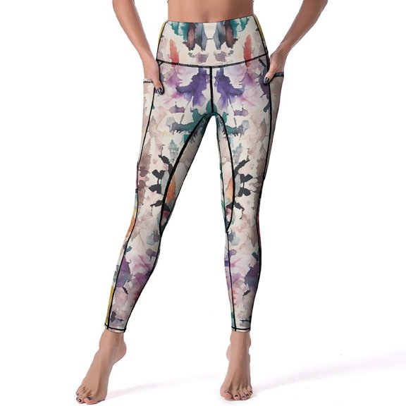 Women's High Waisted Yoga Leggings with Pockets，Colorful Tie Dye Vortex，Tummy Control Non See Through Workout Athletic Running Yoga Pants