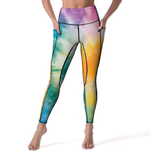 Women's High Waisted Yoga Leggings with Pockets,Colorful Tie Dye Vortex,Tummy Control Non See Through Workout Athletic Running Yoga Pants