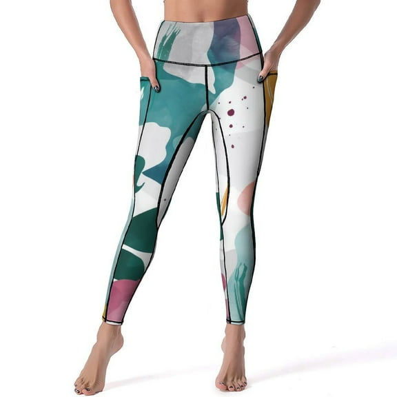 Women's High Waisted Yoga Leggings with Pockets，Marble Texture，Tummy Control Non See Through Workout Athletic Running Yoga Pants