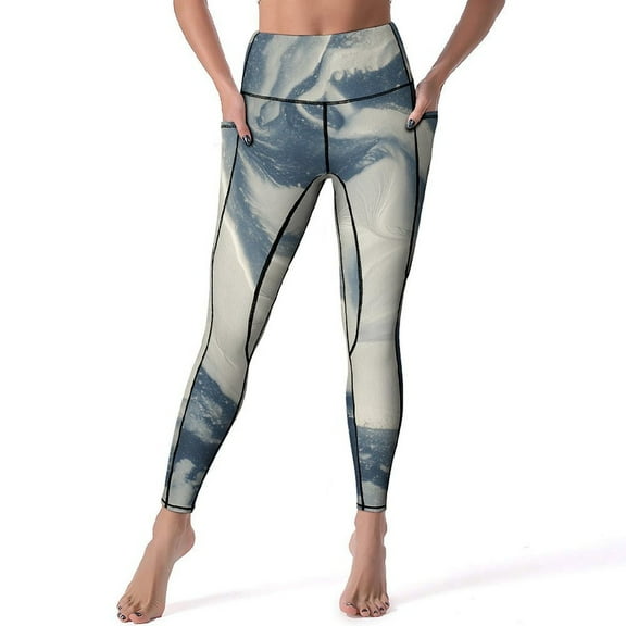 Women's High Waisted Yoga Leggings with Pockets,Marble Texture,Tummy Control Non See Through Workout Athletic Running Yoga Pants