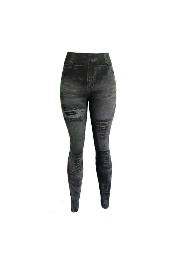 Women's High Waisted Yoga Pants Denim Look Stretch Slim Leg Skinny Jeans Butt Lift Leggings Gym Running Jogger Pant