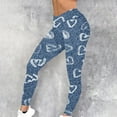 thumbnail image 1 of Women's High Waisted Yoga Pants Fashion Imitation Denim Printed Tight Leggings Elastic Athletic Workout Pants Blue XL, 1 of 5