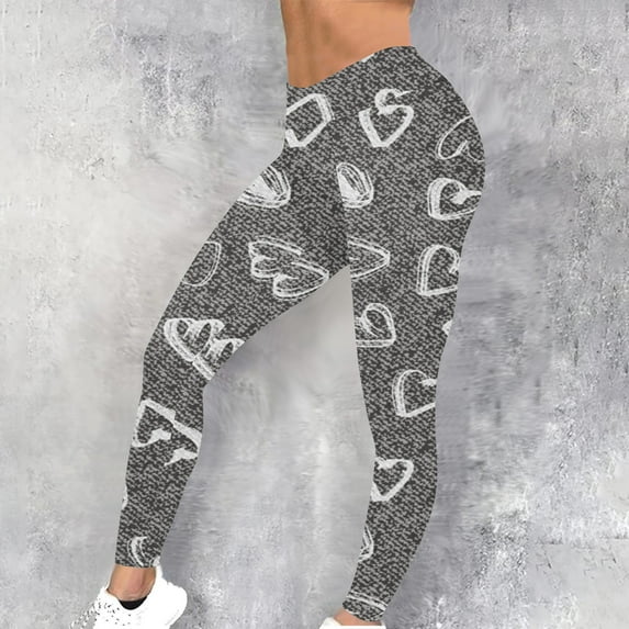 Women's High Waisted Yoga Pants Fashion Imitation Denim Printed Tight Leggings Elastic Athletic Workout Pants Gray XXL