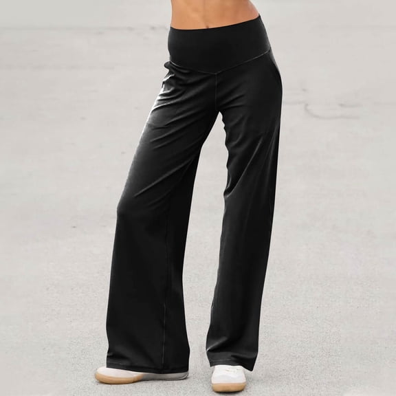 Women's High Waisted Yoga Pants Fashion Solid Color Casual Sweatpants Trousers Black M