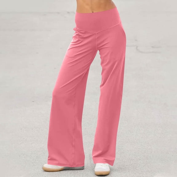 Women's High Waisted Yoga Pants Fashion Solid Color Casual Sweatpants Trousers Pink M