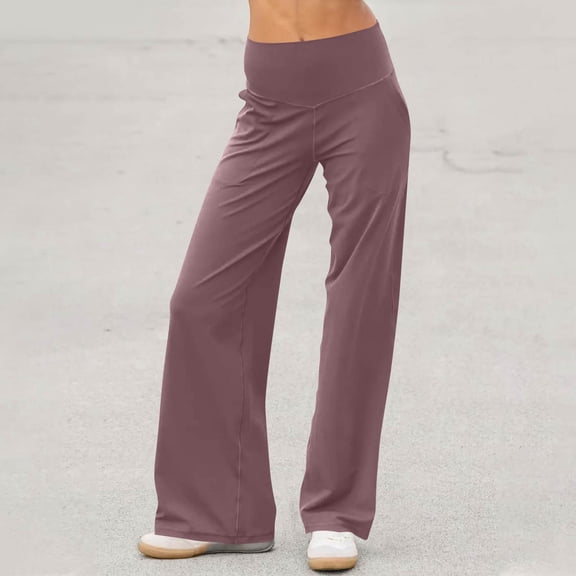 Women's High Waisted Yoga Pants Fashion Solid Color Casual Sweatpants Trousers Purple Pink 2XL