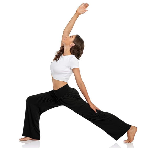 Women's High Waisted Yoga Pants with Pockets, Loose Wide Leg Fold Over Waist Sweatpants, Soft Lounge Athletic Pants for Women, Comfy Casual Workout Pants Black L