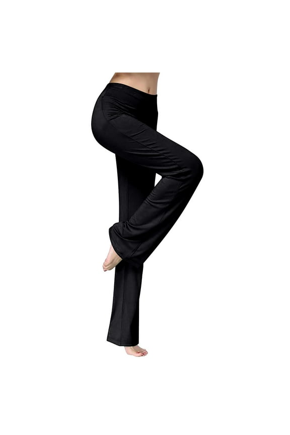 Women's High Waisted Yoga Pants with Pockets, Straight Leg Workout Leggings for Women, Casual Spring Summer Dance Pants, Non See Through Athletic Wear for Gym, Exercise and Daily Wear Black L