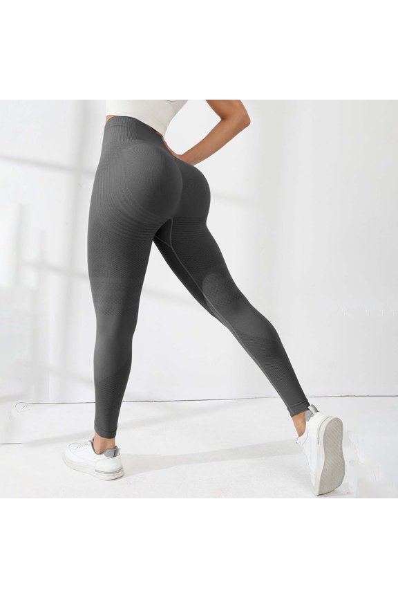 Women's High Waisted Yoga Pants, Seamless Butt Lifting Workout Leggings, Tummy Control Peach Butt Yoga Pants for Women, Running, Gym and Daily Wear-Gray