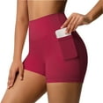 thumbnail image 1 of Women's High Waisted Yoga Shorts with Pockets – 3" High Stretch Tight Athletic Shorts for Running, Workout & Fitness, Side Pocket for Phone, Tummy Control Booty Lift Hot Pink L, 1 of 8