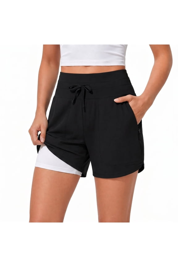 Women's High Waisted Yoga Shorts with Zipper Pockets, Loose Fit Drawstring Athletic Shorts for Women, Quick Dry Breathable Casual Workout Running Lounge Shorts for Gym Hiking Travel