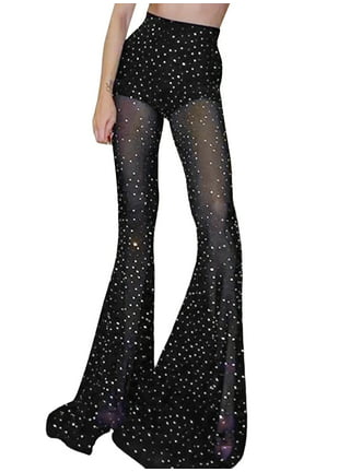 Sparkle Diamante Fishnet Shining Trousers Crystal Mesh Pants Rhinestone  Leggings Sexy Hallow Out See Through Glitter Pants