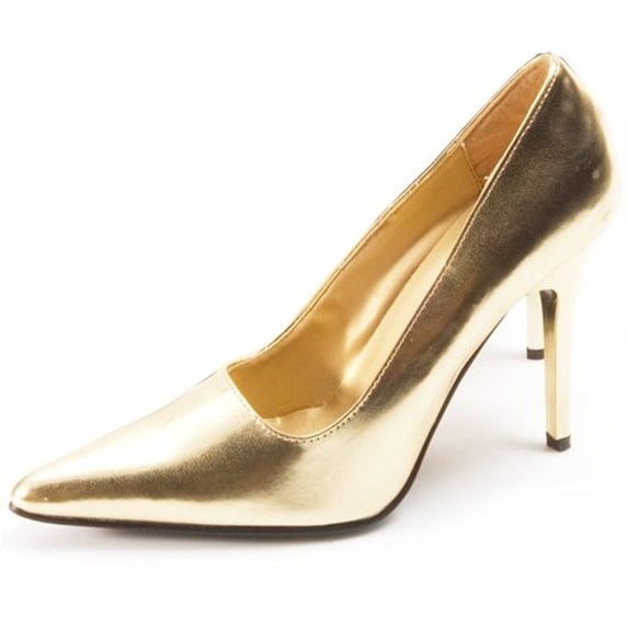 Women's Highest Heel Shoes 4" Classic Plain Pump - Gold Metallic PU