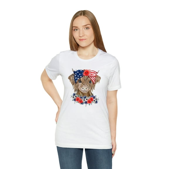 Women's Highland Cow July 4th T-Shirt