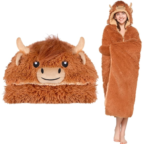 Women's Highland Cow Wearable Hooded Blanket, Super Soft Warm Oversized Blanket Hoodie, Perfect Birthday & Christmas Holiday Gifts