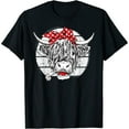 thumbnail image 1 of Women's Highland Cow and Floral Graphic Print T-Shirt Soft Cotton Black, 1 of 6