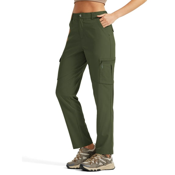 Women's Hiking Cargo Pants Water-Resistant Quick Dry Lightweight UPF 50+ Travel Camping Work Pants Zipper Pockets Army Green XL