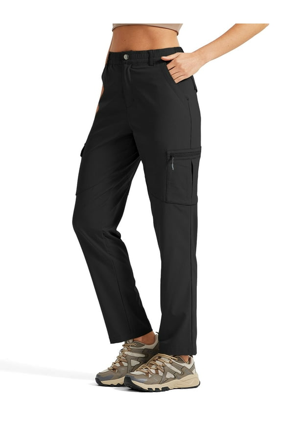 Women's Hiking Cargo Pants Water-Resistant Quick Dry Lightweight UPF 50+ Travel Camping Work Pants Zipper Pockets Black M