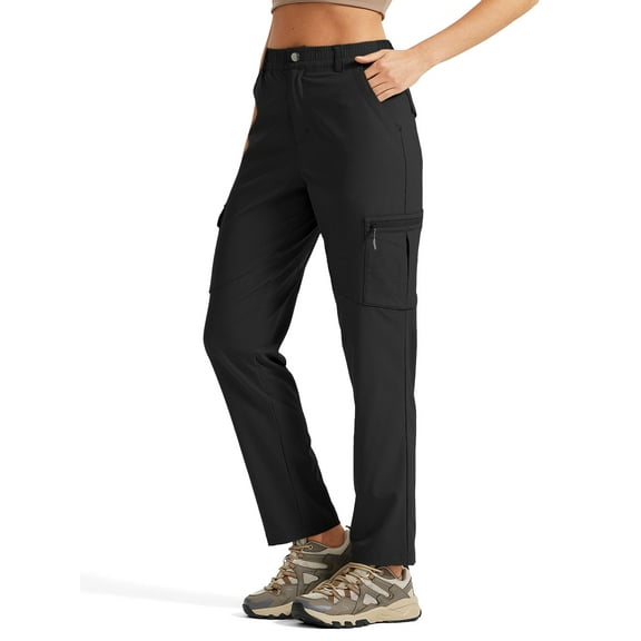 Women's Hiking Cargo Pants Water-Resistant Quick Dry Lightweight UPF 50+ Travel Camping Work Pants Zipper Pockets Black XL